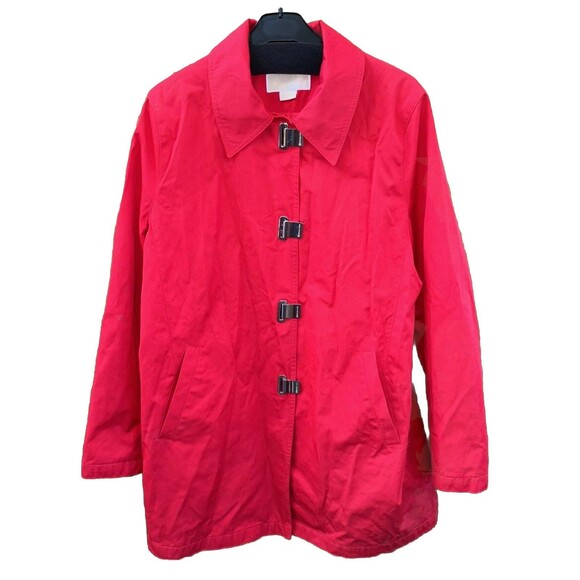 Michael Kors Red Rain Trench Coat Women L Lined Buckle Pockets Long Sleeve - Picture 1 of 14